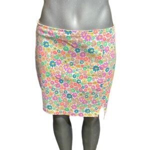 Y2K Floral Fairycore Mini Skirt Stretch Colorful Vibrant Hippie Size 12 Large